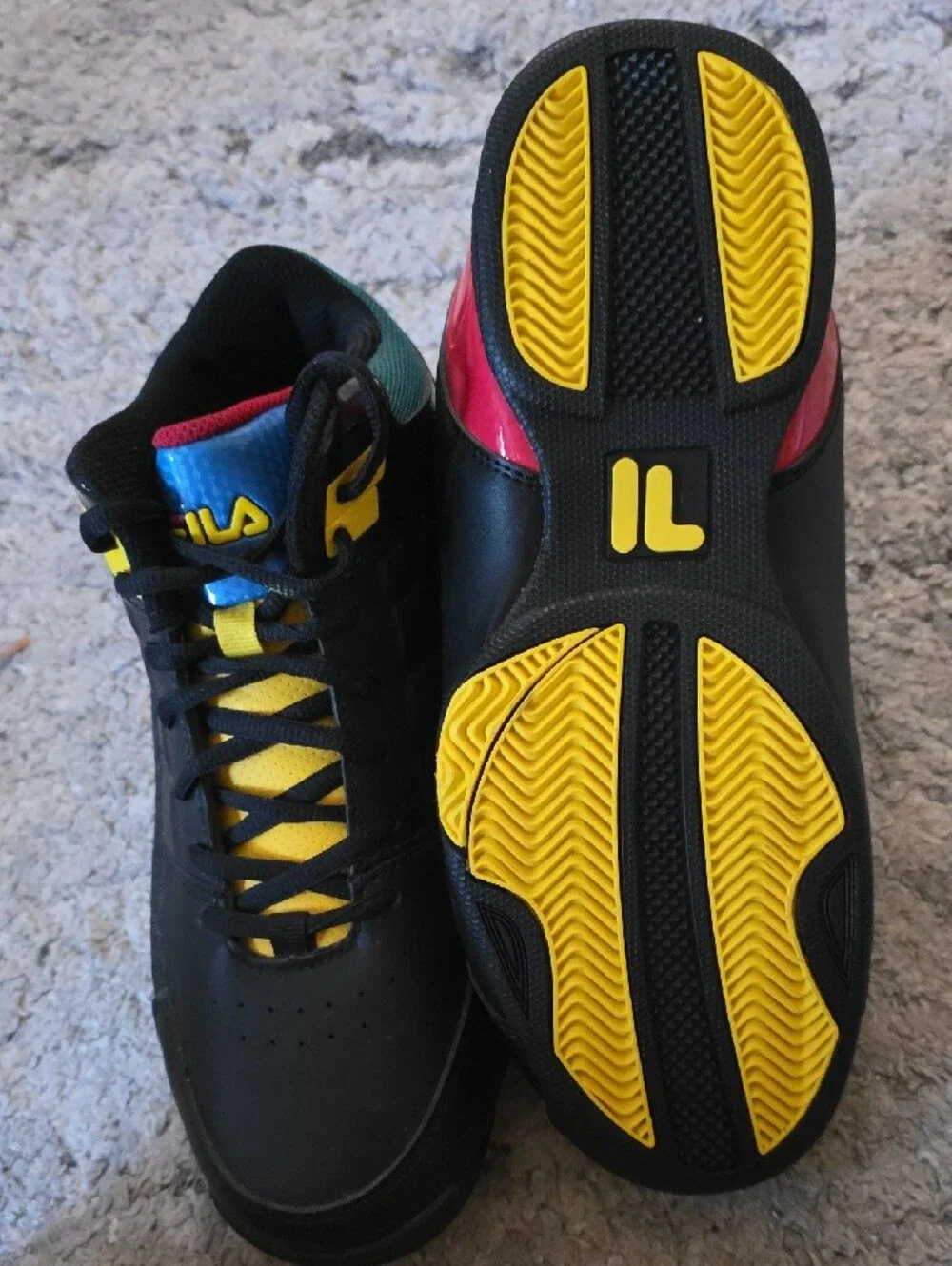 FILA Black High-Top Sneakers with Yellow and Blue Accents